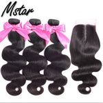 Mstar Brazilian Body Wave Bundles With Closure 3 Bundles With Closure Free Part With Baby Hair 100% Remy Human Hair With Closure