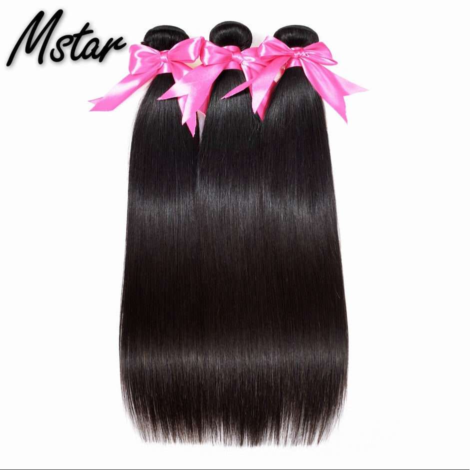 Mstar Malaysian Straight Hair With Closure Pre Plucked 360 Lace Frontal With Bundles Non Remy Human Hair 3 Bundles With Closure