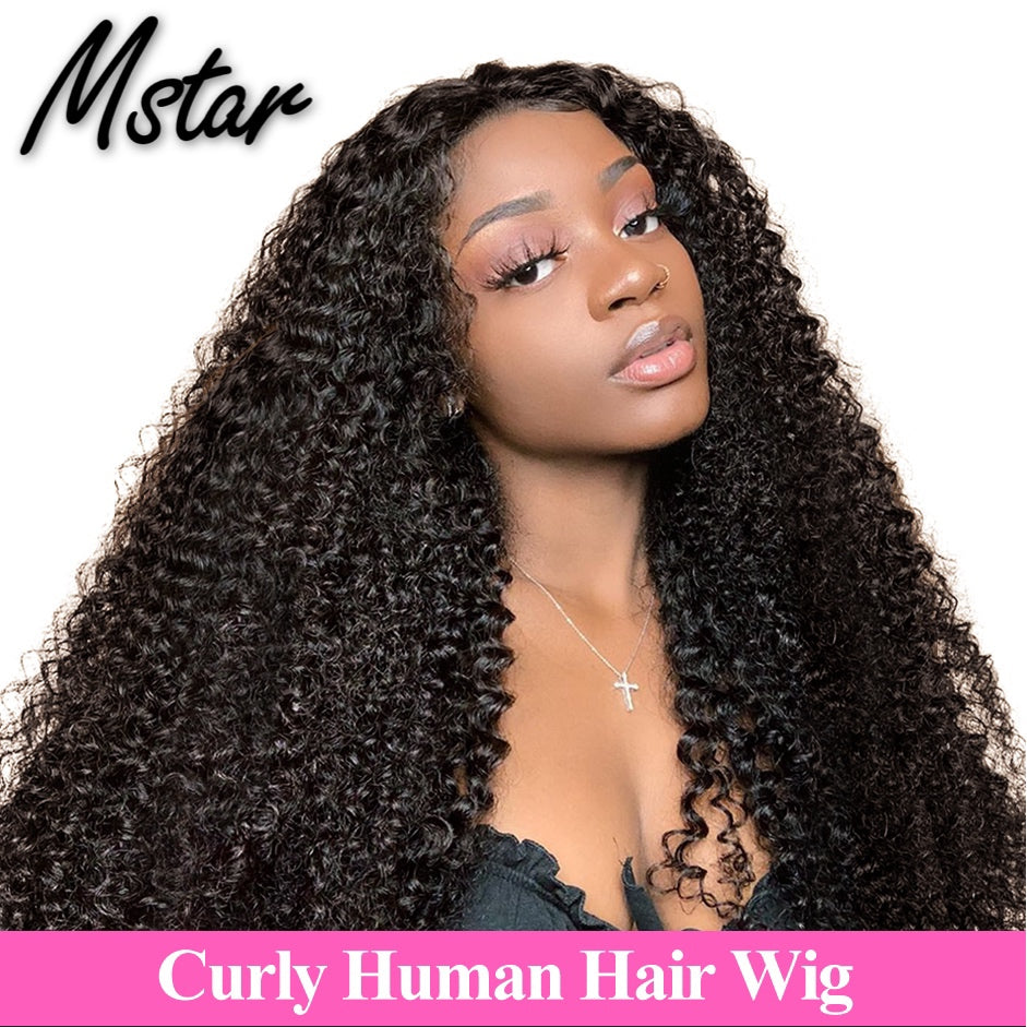 Mstar 4X4 Curly Human Hair Wig For Black Women 150% Density Brazilian Remy Wig Pre Plucked Lace Front Hair Wigs With Baby Hair