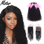 Mstar Malaysian Kinky Curly Hair 3 Bundles With Closure Baby Hair Free Part 4pcs/Lot Human Hair Bundles With Closure Non Remy