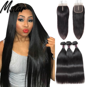 Mstar Indian Straight Hair Bundles With Closure 100% Remy Human Hair Bundles With Closure 4*4 Free Part Lace Closure With Bundle