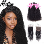 Mstar Hair Indian Curly Lace Closure 100% Human Hair Bundles With Closure 4*4 Free Part Natural Color Non Remy Hair Weaves