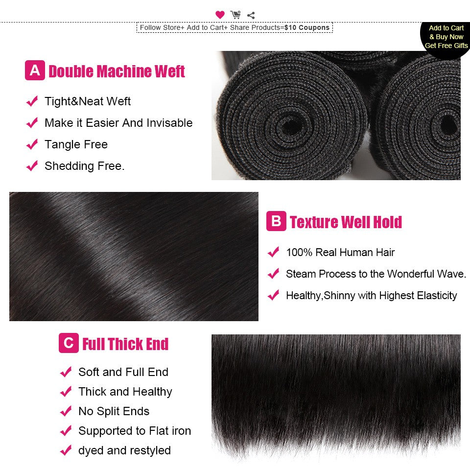 Straight Hair Bundles 4 Bundles