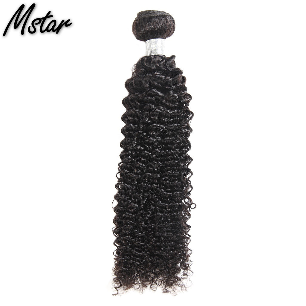 Mstar Indian Hair Bundles Kinky Curly Weave Human Hair Bundles 1Pc Natural Color Hair Extensions Double Weft Non Remy Hair Weave