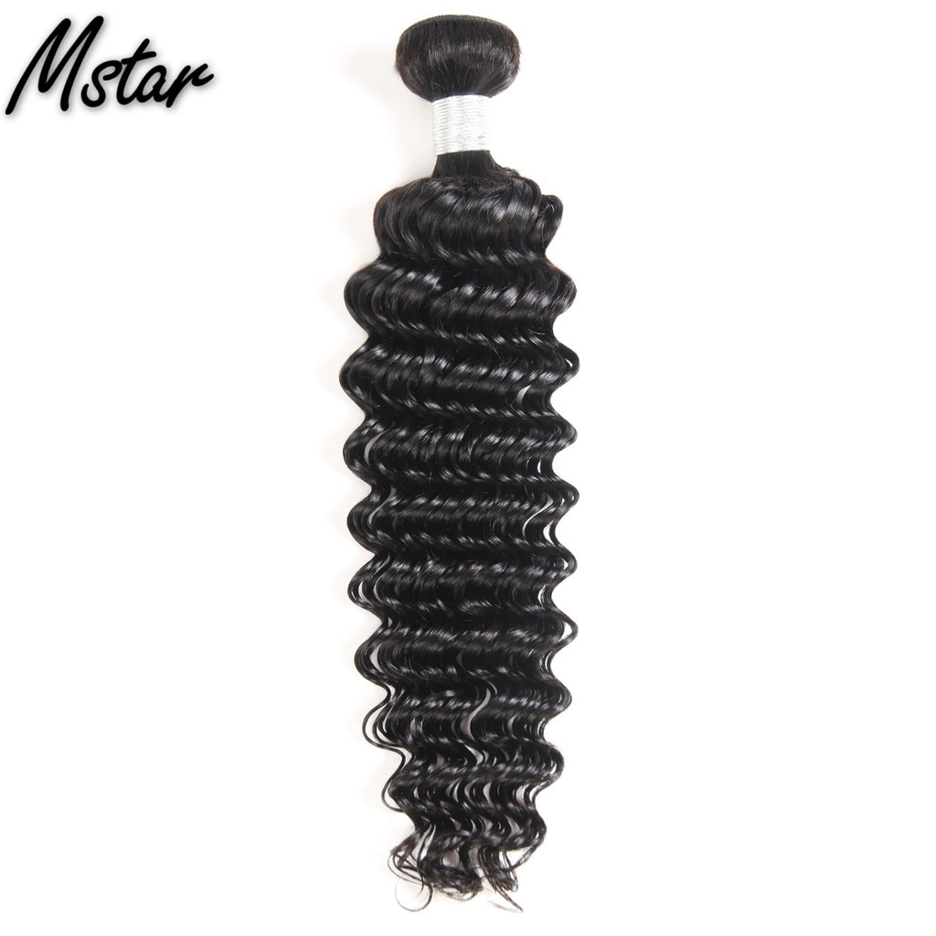 Mstar Indian Human Hair Deep Wave Weave Bundles Natural Non Remy Hair Weaving Machine Double Weft Hair Extensions No Tangle