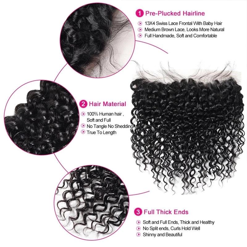 Mstar Brazilian Curly Hair Bundles With Frontal Non Remy Human Hair Weave 3 Bundle Ear To Ear Lace Frontal Closure With Bundles