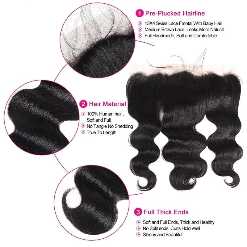 Mstar Indian Hair Bundles With Frontal Body Wave Hair Bundles With Closure Non Remy Human Hair 3 Bundles With Frontal Closure