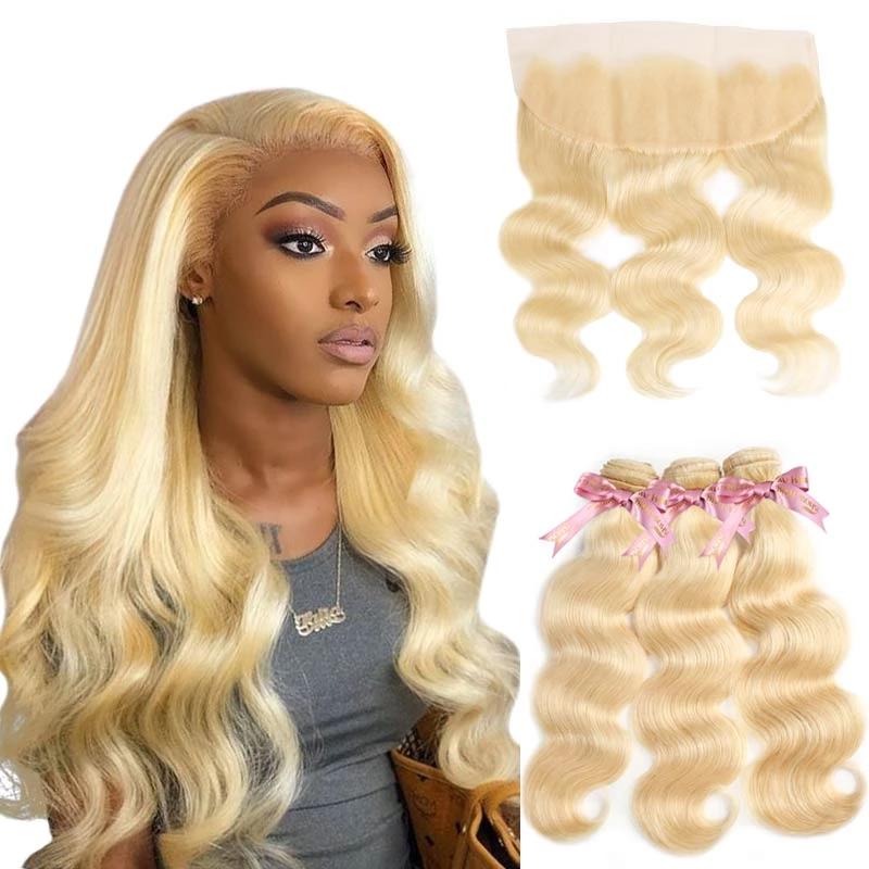 613 Bundles With Frontal Blonde Body Wave Bundles with Frontal Mstar Brazillian Human Hair 3 Bundles with Frontal Closure Remy