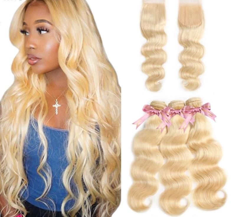 613 Bundles With Closure Blonde Body Wave Bundles with Closure Mstar Brazillian Human Hair Bundles with Closure Remy Hair