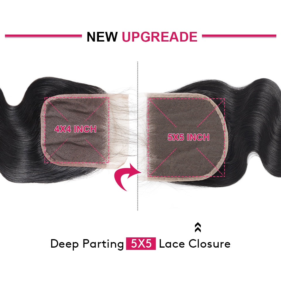 Mstar Body Wave Bundles With Closure Malaysian Human Hair Bundles With Closure Free Part 5X5 Lace Closure With Bundles Non Remy