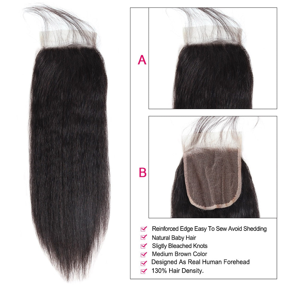 Mstar Yaki Straight Human Hair Bundles with Closure Brazilian Hair Weave Bundles with Closure Non Remy 2/3 Bundles with Closure