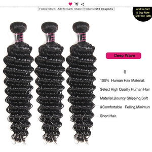 Mstar Brazilian Deep Wave 4 Bundles With ClosureFree Middle Three Part Non Remy Human Hair Weave With Closure With Baby Hair