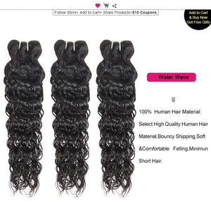 Mstar Hair Water Wave Bundles Indian Hair Weave 3 Bundles With Closure  More Wavy Non Remy Human Hair With  Lace Closure