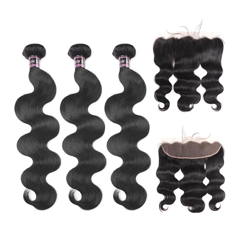 Mstar Peruvian Body Wave Bundles With Frontal Non Remy Human Hair Bundles With Closure 13X4 Swiss Lace Frontal With Bundles