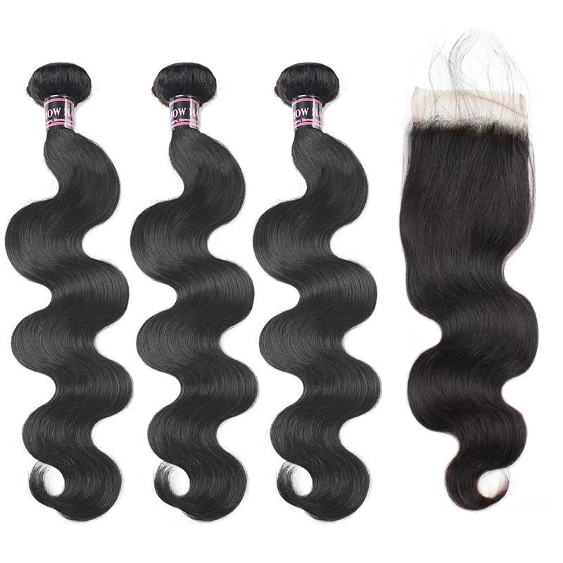 Mstar Hair 3 Bundles With Closure Body Wave Lace Closure With Baby Hair Malaysian Human Hair Weave With Closure Non Remy Hair