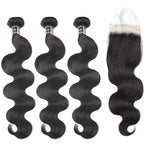 Mstar Peruvian Body Wave Bundles with Closure 100% Human Hair Bundles With Closure Non Remy 3 Hair Bundles with Lace Closure