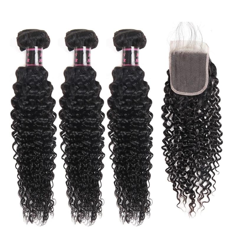 Mstar Hair Indian Curly Lace Closure 100% Human Hair Bundles With Closure 4*4 Free Part Natural Color Non Remy Hair Weaves