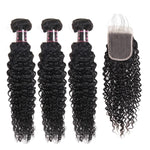 Mstar Brazilian Curly Hair Bundles With Closure 4*4 Free Part Lace Closure Non Remy Human Hair 3 Bundles With Closure Swiss Lace