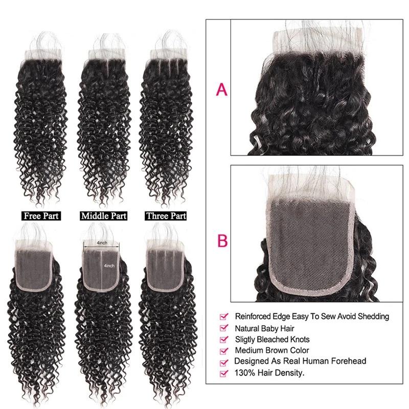 Mstar Brazilian Curly Hair Bundles With Closure 4*4 Free Part Lace Closure Non Remy Human Hair 3 Bundles With Closure Swiss Lace