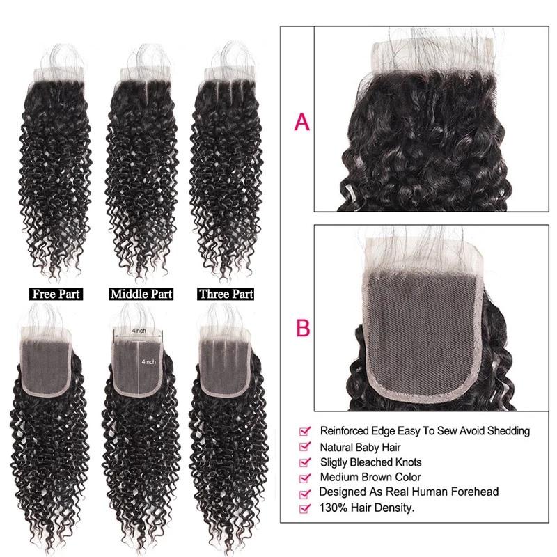 Mstar Brazilian Curly Hair Bundles With Closure 4*4 Free Part Lace Closure Non Remy Human Hair 3 Bundles With Closure Swiss Lace