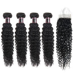 Mstar Brazilian Kinky Curly Bundles Human Hair With Closure 4*4 Free Part Non Remy Hair 4 Bundles With Closure Swiss Lace