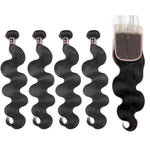 Mstar Indian Body Wave 4 Bundles Human Hair With Closure 100% Human Hair Bundles Lace Closure With Baby Hair Non Remy Hair