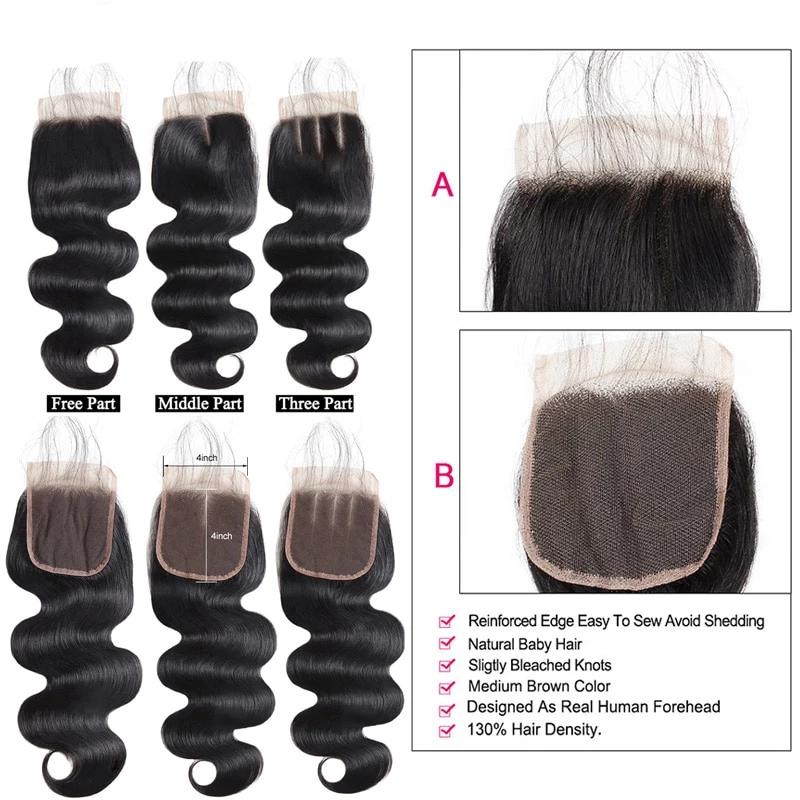 Mstar Indian Body Wave 4 Bundles Human Hair With Closure 100% Human Hair Bundles Lace Closure With Baby Hair Non Remy Hair