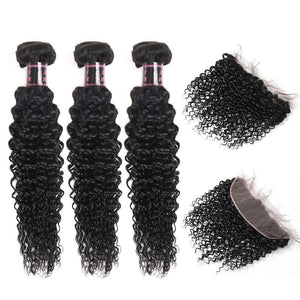 Mstar Brazilian Curly Hair Bundles With Frontal Non Remy Human Hair Weave 3 Bundle Ear To Ear Lace Frontal Closure With Bundles