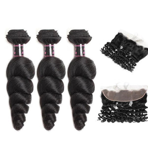 Mstar Brazilian Loose Wave Bundles With Frontal Non Remy Human Hair Bundles With Closure Ear To Ear Lace Frontal With Bundles