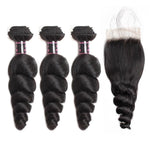 Mstar Hair Loose Wave Bundles With Closure Baby Hair Swiss Lace 100% Malaysian Human Hair Bundles With Closure Non Remy