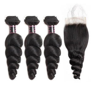 Mstar Hair Loose Wave Bundles With Closure Baby Hair Swiss Lace 100% Malaysian Human Hair Bundles With Closure Non Remy