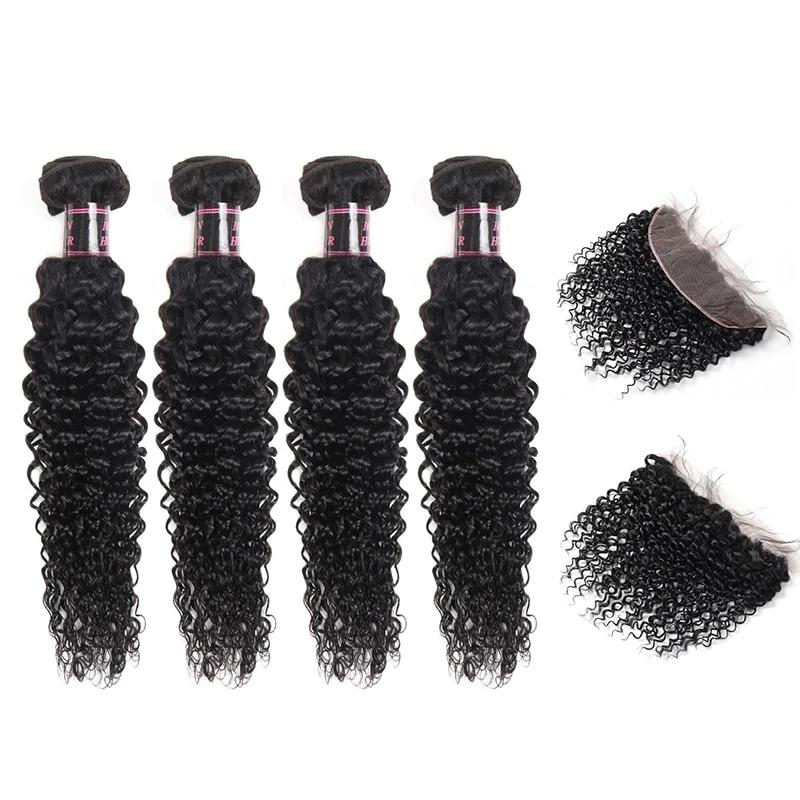 Mstar Hair Indian Human Hair 4 Bundles With Lace Frontal Closure Non Remy Curly Hair Bundles with Lace Frontal Free Part Clsoure