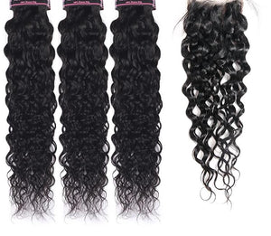 Mstar Peruvian Human Hair 3 Bundles Water Wave With Closure Free Middle Part Non Remy Hair Extension Natural Color Hair Bundles