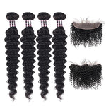 Mstar Hair Indian Deep Wave Hair Weave Bundles With Lace Frontal Closure Non Remy Human Hair 4 Bundles With Lace Frontal