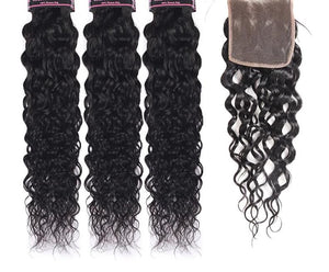 Mstar Malaysian Hair Water Wave Bundles With Closure 100% Human Hair Weave 3 Bundles With Closure Non Remy Hair Extensions