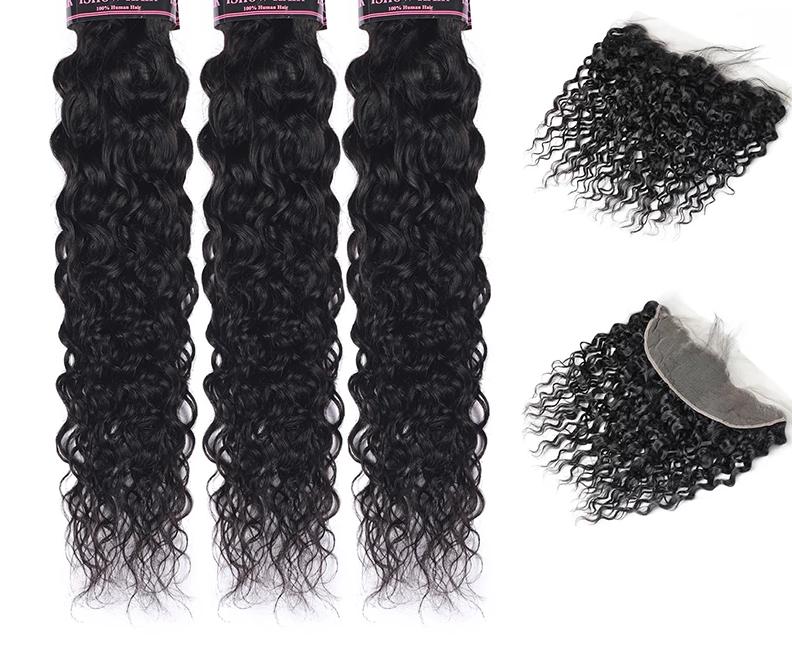 Mstar Hair 3 Bundles With Frontal Malaysian Water Wave Bundles With Closure Non Remy Human Hair Bundles With Frontal Pre Plucked