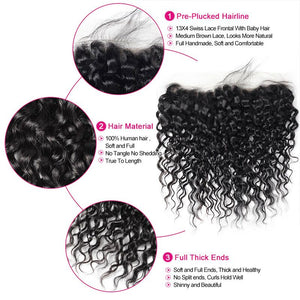 Mstar Hair 3 Bundles With Frontal Malaysian Water Wave Bundles With Closure Non Remy Human Hair Bundles With Frontal Pre Plucked