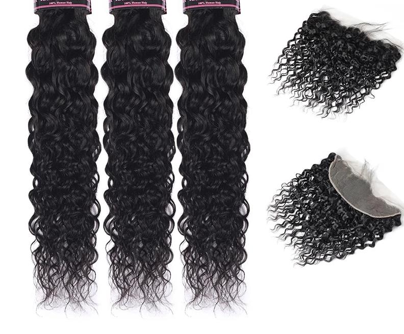 Mstar Brazilian Water Wave Bundles With Closure Non Remy Human Hair Bundles With Frontal Pre Plucked 3 Bundles With Frontal