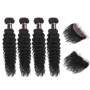 Mstar Kinky Curly Hair Bundles With Frontal Non Remy Human Hair 4 Bundles With Frontal Brazilian Hair Weave Bundles With Closure