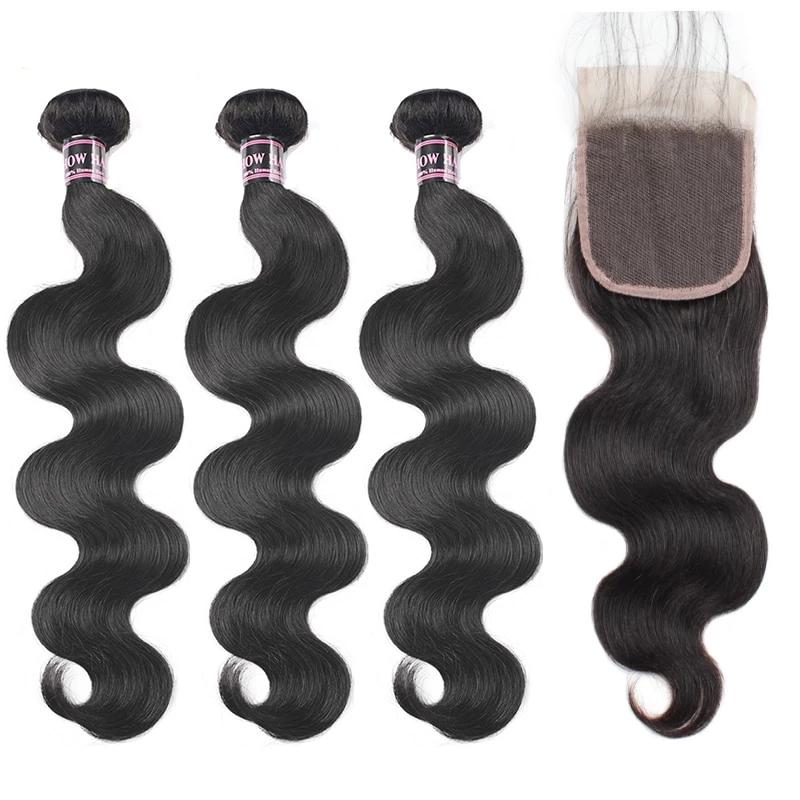 Mstar Indian Body Wave 3 Bundles With Closure 100% Human Hair Bundles Lace Closure With Baby Hair Non Remy Hair Weave