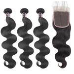 Mstar Indian Body Wave 3 Bundles With Closure 100% Human Hair Bundles Lace Closure With Baby Hair Non Remy Hair Weave