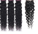 Mstar Brazilian Water Wave Bundles With Closure 100% Human Hair Weave Bundles With Closure Free Middle Three Part Non Remy Hair