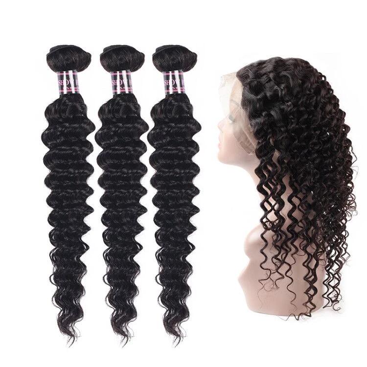 Mstar Indian Deep Wave With 360 Lace Frontal Non Remy Hair 130% Density Swiss Lace With Bleached Knots 100% Human Hair