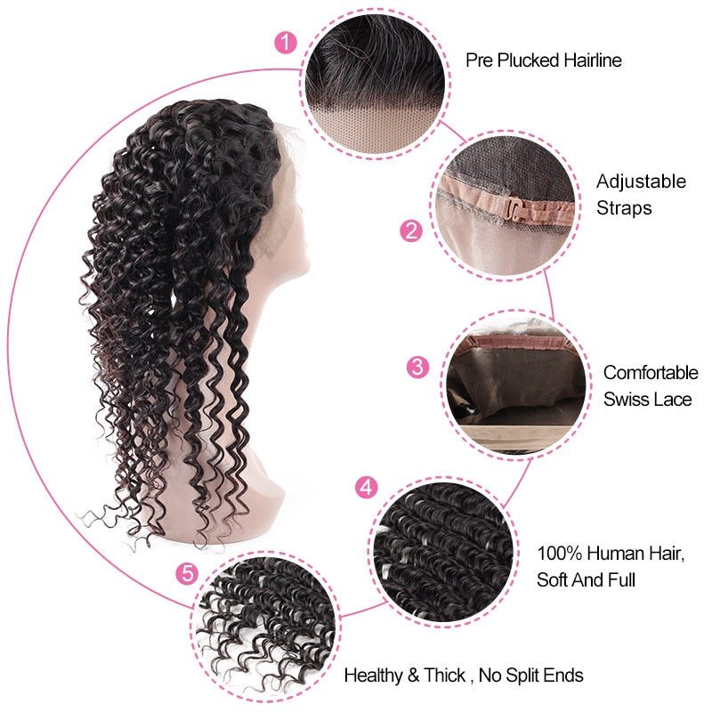 Mstar Indian Deep Wave With 360 Lace Frontal Non Remy Hair 130% Density Swiss Lace With Bleached Knots 100% Human Hair