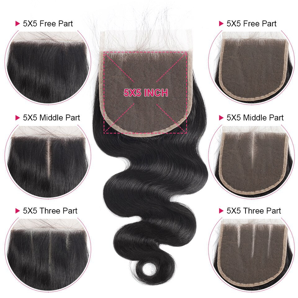 Mstar 5X5 Body Wave Lace Closure Free Part Human Hair Lace Closure With Baby Hair Non Remy Malaysian Hair Bundles Swiss Closure