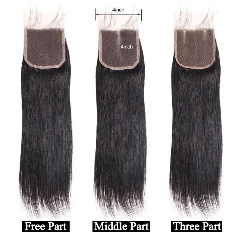 Mstar Brazilian Straight Hair Bundles With Closure Free Middle Three Part Human Hair 4 Bundles With Closure Non Remy Hair Weave