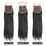 Mstar Brazilian Straight Hair Bundles With Closure Free Middle Three Part Human Hair 4 Bundles With Closure Non Remy Hair Weave