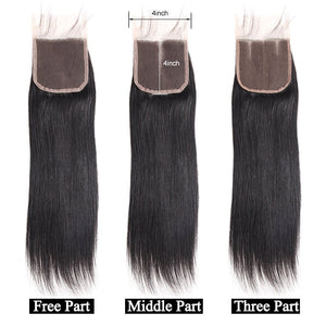 Mstar Malaysian Hair Bundles With Closure Straight Hair With Closure Free Part Non Remy Human Hair Weave Bundles With Closure