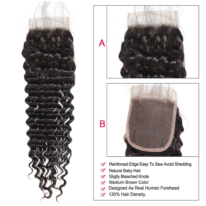 Mstar Hair Brazilian Deep Wave Closure With Baby Hair 4"X4" Human Hair Lace Closure Bleached Knots Non Remy Hair Free Part