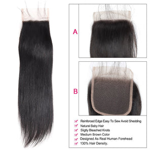 Mstar Lace Closure Malaysian Straight Hair Human Hair Closure With Baby Hair Free Middle Three Part 1pc/lot Non Remy Hair